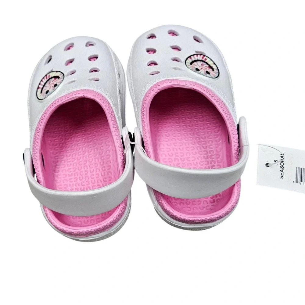 Seasonal Clogs Toddler Size 6 White Pink Smiley Face Charm Slip On Summer Shoes